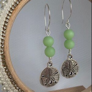 SEA Glass Beads and Sand Dollar Charm Dangle Earrings